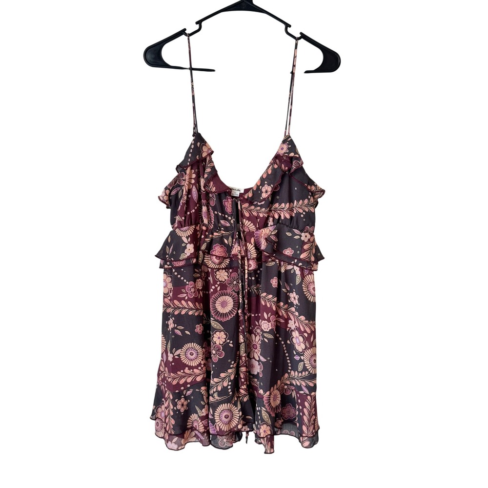 Kimchi Blue NWT Trailing Ruffle Cami Top Plum Floral Boho Large OB2232955